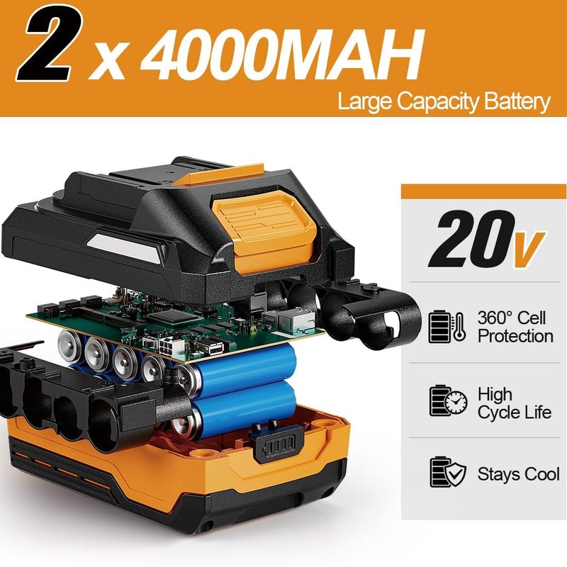 Adedad 1000N.m Cordless Impact Wrench 1/2 inch,20V 740ft-lbs High Torque Impact Gun with 2 x 4.0 AH Batteries,Sockets and Case,Brushless Power Impact Driver for Automotive and Heavy Duty Use - Image 5